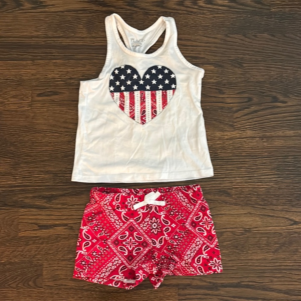 Girl Place American Flag Heart Tank Top & Bandanna Shorts Set, XS/4